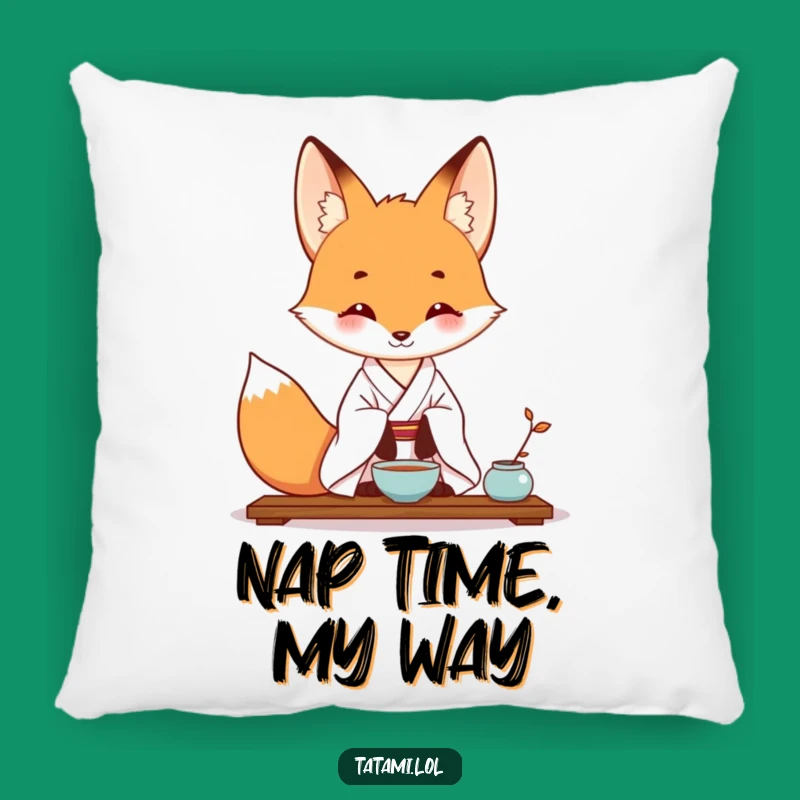 Funny Fox Kimono Pillow - Cozy Tea Ceremony Fox Cushion, Comforting Funny Gift