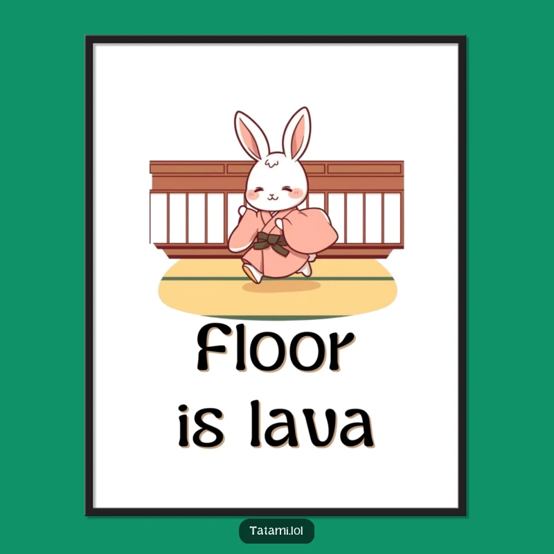 Funny Rabbit Kimono Digital Art: Cute Hopping Character Wall Decor Gift