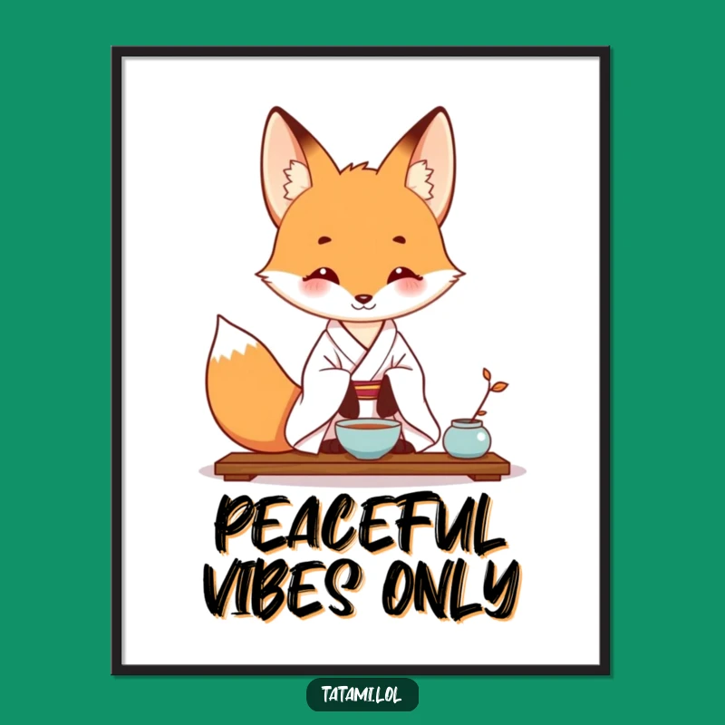 Funny Fox Kimono Digital Art - Printable Tea Ceremony Fox, Instant Funny Gift Download