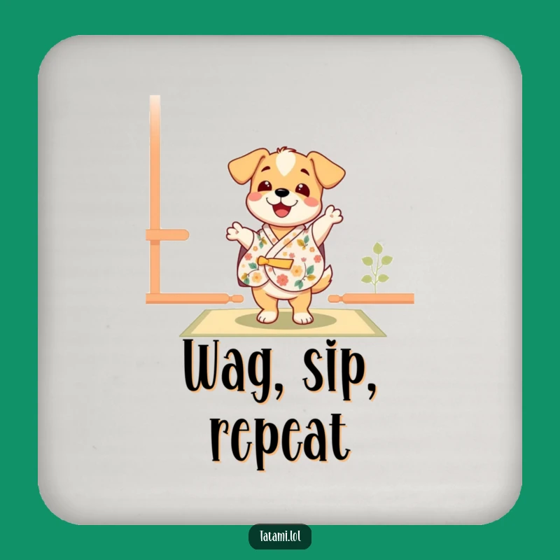 Funny Puppy Kimono Coaster: Happy Dance Drink Protector Gift
