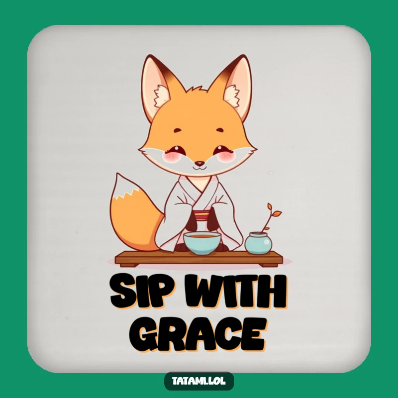 Funny Fox Kimono Coaster - Protect Surfaces, Tea Ceremony Fox Decor, Cute Funny Gift