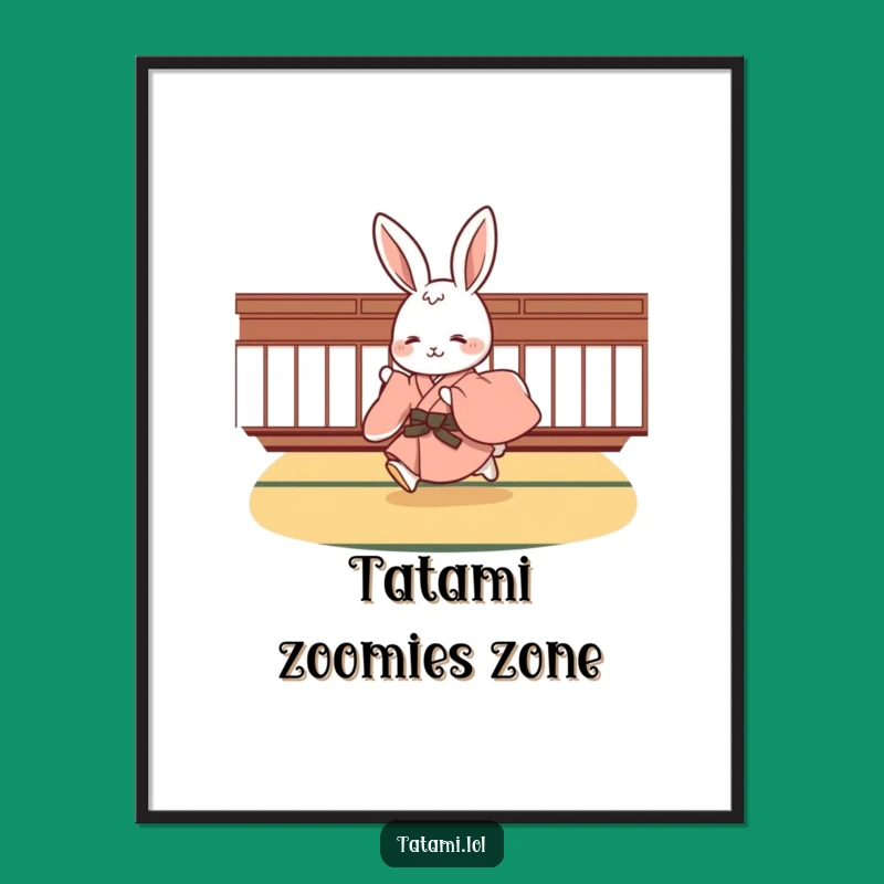 Funny Rabbit Kimono Poster: Adorable Hopping Character Art Print Gift