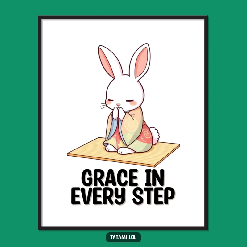 Funny Rabbit Kimono Poster: Graceful Wall Art for Peaceful Spaces