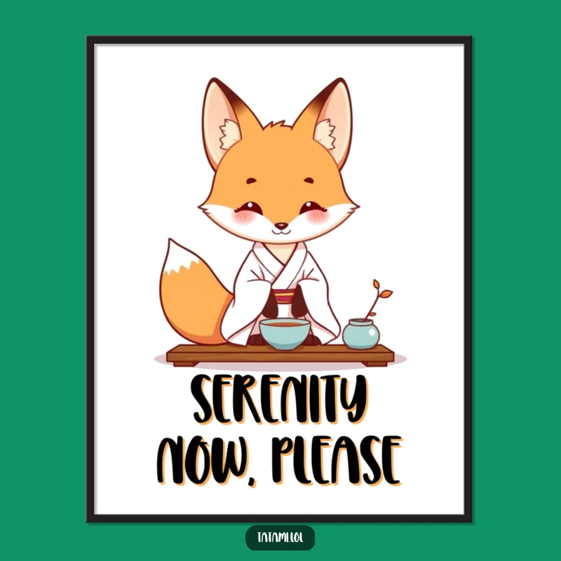 Funny Fox Kimono Poster - Artful Tea Ceremony Fox Print, Hilarious Wall Decor Gift