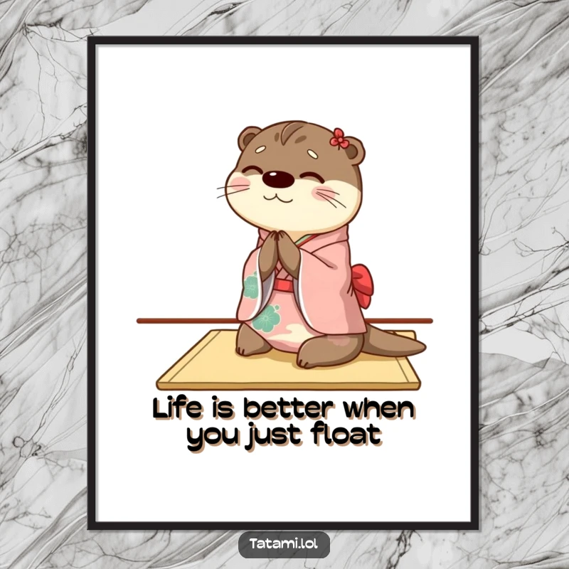 Funny Free Printable Wall Art: A happy otter in a colorful kimono bows gracefully, adding zen humor.