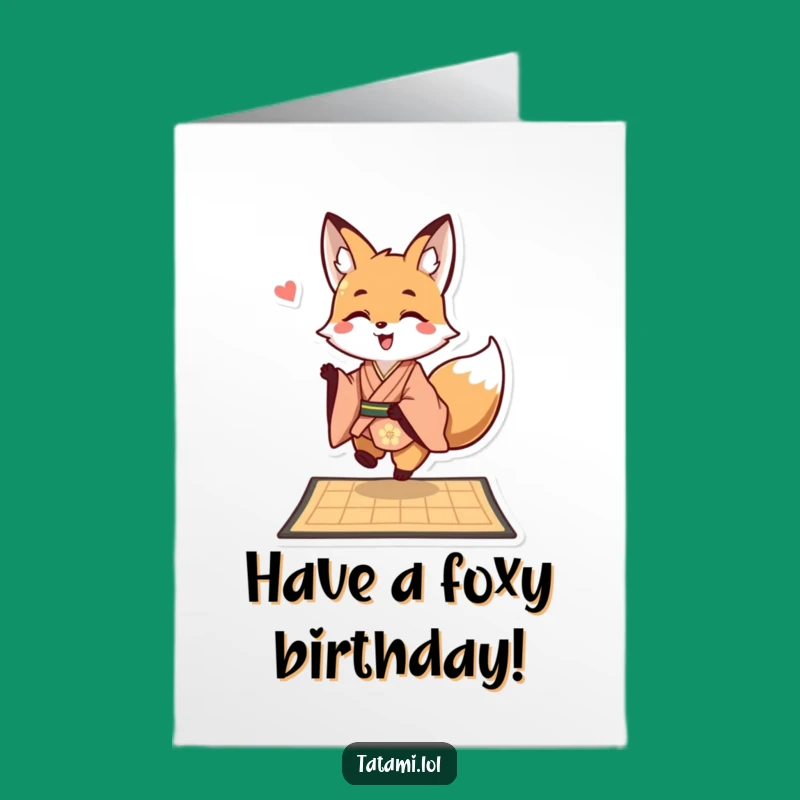Free Printable Birthday Card: Fox Kimono Playful Hop Funny Downloadable Gift