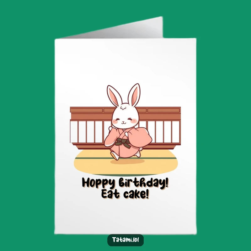 Free Printable Birthday Card: Cute Rabbit Kimono Hop Funny Downloadable Gift