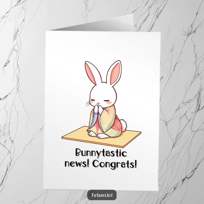 Funny Free Printable Congrats Card: A rabbit in a colorful kimono gracefully bowing on a tatami mat, a symbol of respect and downloadable congratulations.