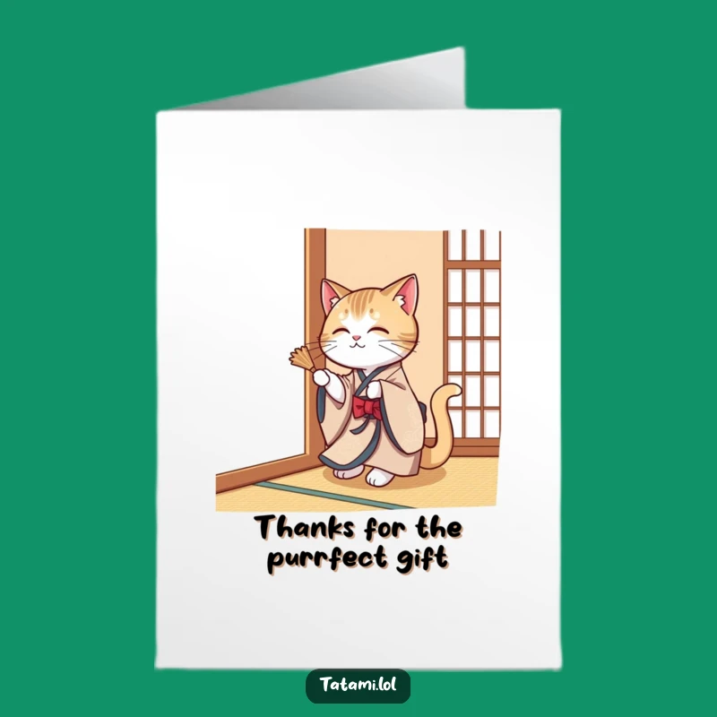 Free Printable Thank You Card: Elegant Cat's Thanks in Kimono for Downloadable Gift