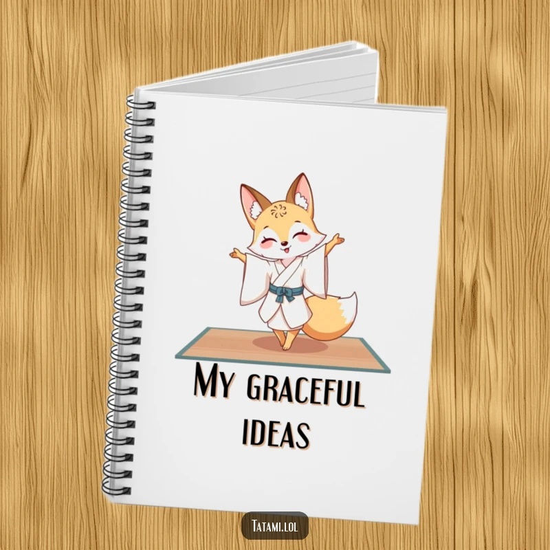 Funny fox in a silk kimono, executing a pirouette on a tatami mat, a sophisticated notebook for creative minds.