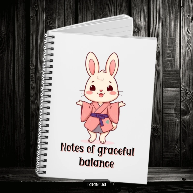 Funny Kimono Rabbit Notebook: Cheerful rabbit in a kimono humorously balancing on hind legs, ready for funny notes.